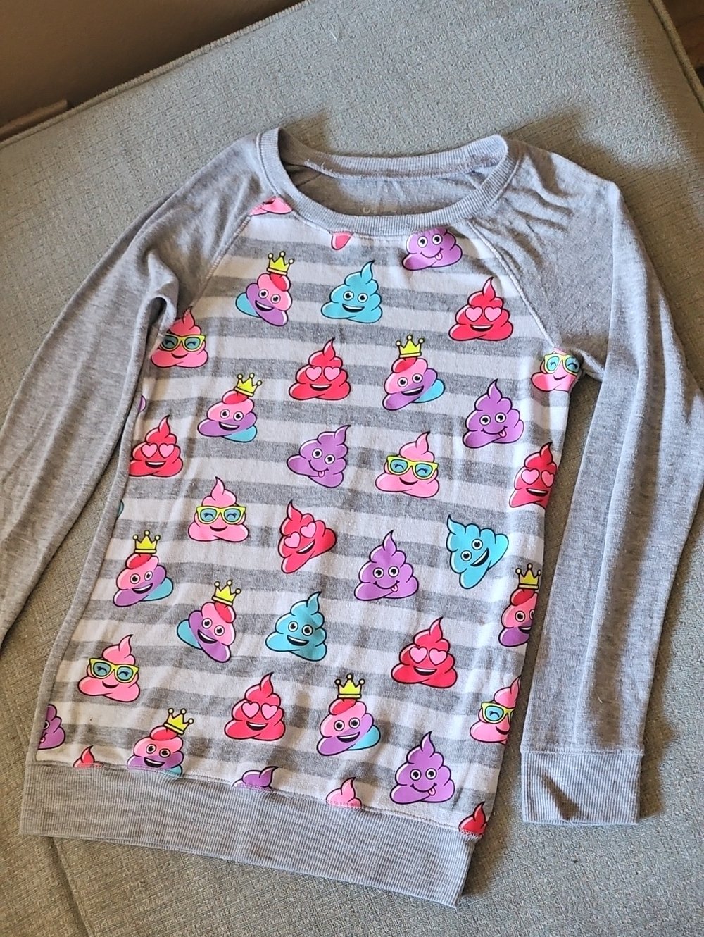 Justice Grey Striped Sweatshirt with Colorful Emoji Prints